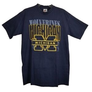 Vintage Single Stitch T Shirt Embroidered Michigan Wolverines Blue Mens Large